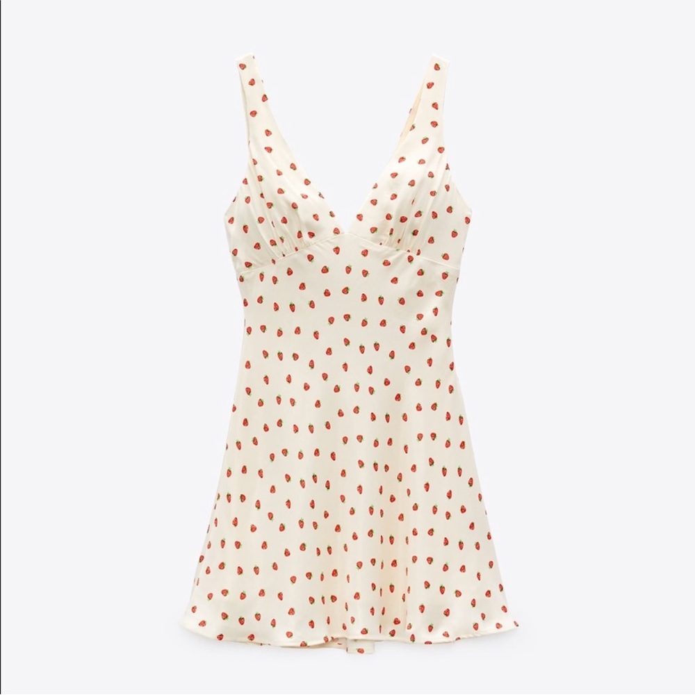 ZARA Satin Effect Strawberry Dress